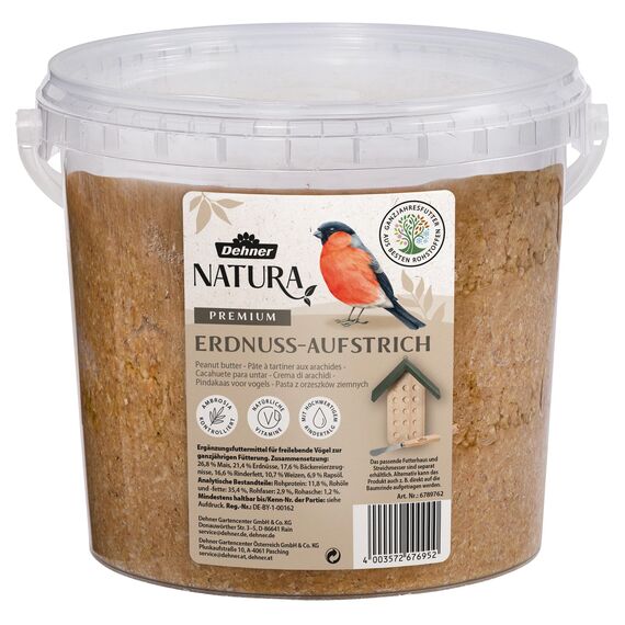 Dehner Natura Premium Wildvogelfutter, Erdnuss-Aufstrich, Erdnussbutter im Eimer, Ganzjahresfutter energiereich, hochwertiges Vogelfutter für Wildvögel, 2 kg