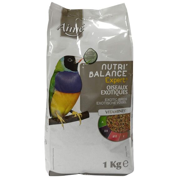 Aimé Aime Nahrung für exotische Vögel, Nutri'Balance Expert, Menü für exotische Vögel, Beutel mit 1 kg