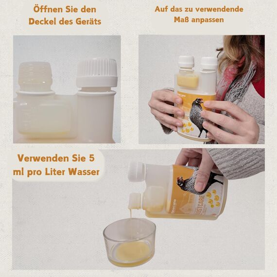 Hühner Vitamine 6-in-1 250ml | Vitamin A-E-D-C-K-B für Hühner Winter & Mauserhilfe | Ergänzendes Futter für Hühner, Küken und Exoten | Vitamin ADEC + mit Dosierer