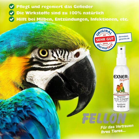 Exner Petguard Tierpflege für Ziervögel & Singvögel - Pflegemittel bei Juckreiz, Haarausfall, Entzündung, Parasiten, Räude, Milben & Pilzbefall - biologisch & natürlich - 100 ml Sprühflasche
