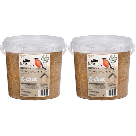 Dehner Natura Premium Wildvogelfutter, Erdnuss-Aufstrich, Erdnussbutter im Eimer, Ganzjahresfutter energiereich, hochwertiges Vogelfutter für Wildvögel, 2 kg (Packung mit 2)