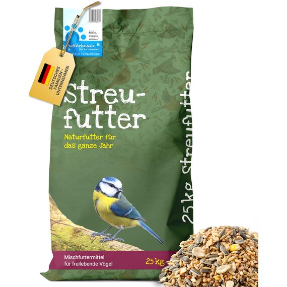 Futterbauer 25kg Winterstreufutter für Vögel, Premium Wildvogelfutter für den Winter, Energiereiches Streufutter für Wildvögel