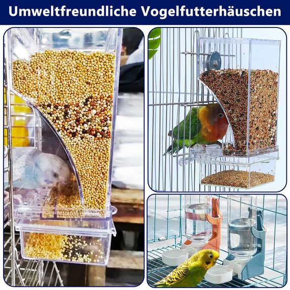 Automatischer Futterspender Vögel und Wasserspender Transparentes Acryl Vogelfutterhaus und Vogel Wasserspender Vogelkäfig, Käfigzubehör für Vögel, Papageien, Kanarienvögel (Futternapfständer+Orange)