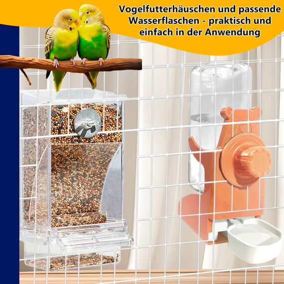 Automatischer Futterspender Vögel und Wasserspender Transparentes Acryl Vogelfutterhaus und Vogel Wasserspender Vogelkäfig, Käfigzubehör für Vögel, Papageien, Kanarienvögel (Futternapfständer+Orange)