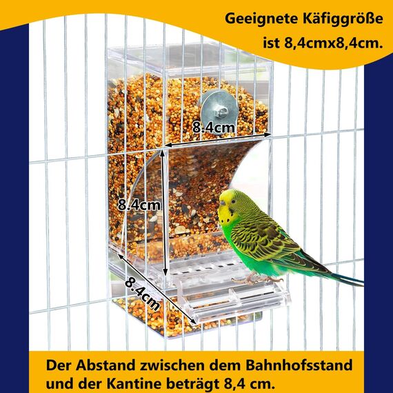 Automatischer Futterspender für Vögel Papageien Acryl Transparent Vogelfutterhaus Sittiche Käfig Futterautomat Vogelfutterspender Käfigzubehör für Kanarienvögel Nymphensittiche Finken