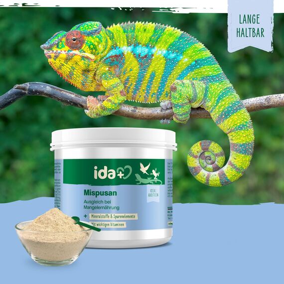 Ida Plus - Mispusan Pulver 200 g - Mineralfuttermittel mit Vitamin D3, Calcium & Spurenelementen für Amphibien, Reptilien & Vögel - Wellensittich, Kanarienvogel, Papageien & Bartagame - Mineralstoffe