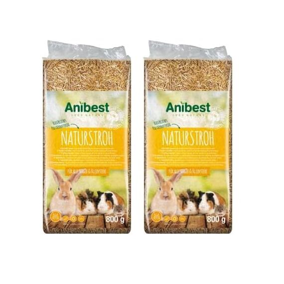 Anibest Naturstroh, Kleintierstreu, 100% natürliche Einstreu für alle Nager & Kleintiere, Kaninchen, Hamster, Meerschweinchen und Co, saugfähig, wärmeisolierend, Made in Germany, 0,8 kg