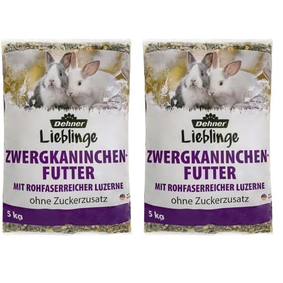 Dehner Zwergkaninchenfutter | Kaninchenfutter in Markenqualität, Alleinfuttermittel für Kaninchen, Nagerfutter ohne Zuckerzusatz und Konservierungsstoffe |mit Luzerne und Karotte | Adult | 5 kg