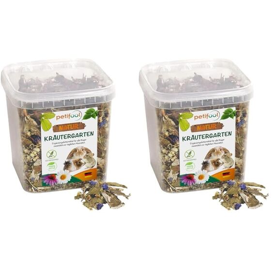 petifool Kräutergarten 400g - Ergänzungsfutter für Nager - natürliches Nagerfutter für Kaninchen, Meerschweinchen, Hamster, Chinchilla & mehr - ohne künstliche Zusätze - 100% Natur-artgerechtes Futter
