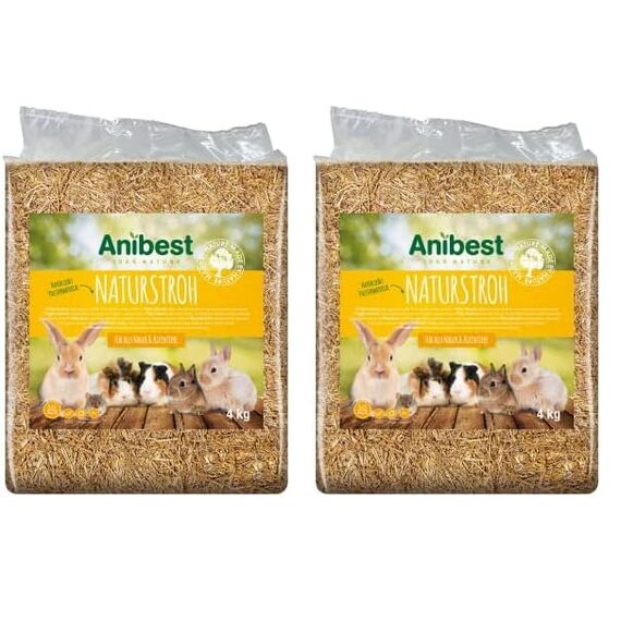 Anibest Naturstroh, Kleintierstreu, 100% natürliche Einstreu für alle Nager & Kleintiere, Kaninchen, Hamster, Meerschweinchen und Co, saugfähig, wärmeisolierend, Made in Germany, 4 kg (Packung mit 2)