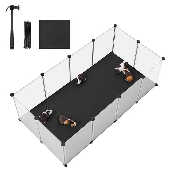 SONGMICS Kleintiergehege mit Bodenplatten, Laufstall mit Abnehmbarer und wasserfester Unterlage, Gehege für Hamster, Kaninchen, Meerschweinchen, 143 x 73 x 46 cm, weiß LPC012W01