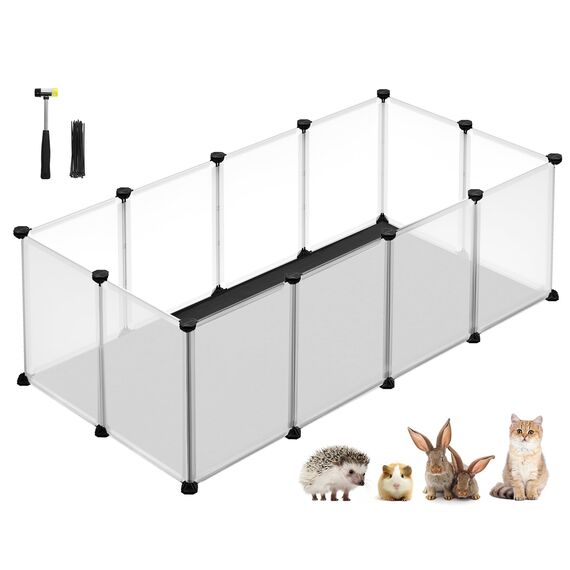 SONGMICS Kleintiergehege mit Bodenplatten, Laufstall mit Abnehmbarer und wasserfester Unterlage, Gehege für Hamster, Kaninchen, Meerschweinchen, 125 x 63 x 42 cm, weiß LPC009W01