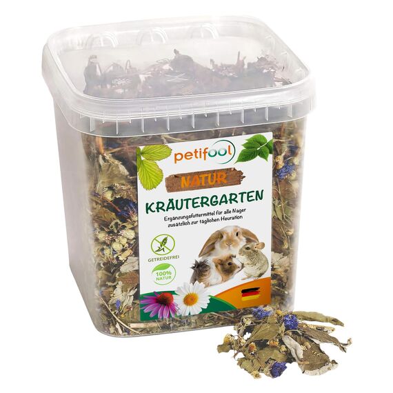 petifool Kräutergarten 400g - Ergänzungsfutter für Nager - natürliches Nagerfutter für Kaninchen, Meerschweinchen, Hamster, Chinchilla & mehr - ohne künstliche Zusätze - 100% Natur-artgerechtes Futter