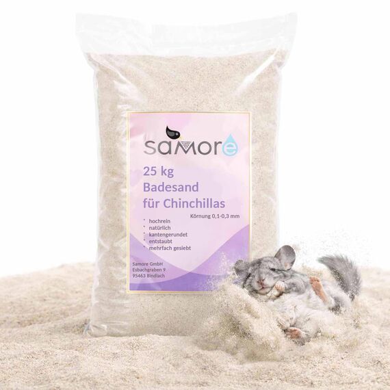 SaMore GmbH 25 KG SaMore Chinchillasand Badesand Hamster Degus Rennmäuse hochrein samtweich