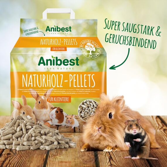 Anibest Kleintierpellets, 100 % natürliche Einstreu für Kaninchen, Hamster, Meerschweinchen und Co, saugfähige & geruchsbindende Holzpellets, leicht dosierbare Unterstreu, 5,5 kg/ 10 l