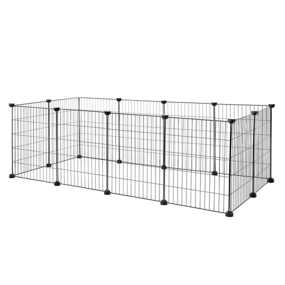 lionto Freigehege für Kaninchen aus robustem Metall, 144x74x46 cm, erweiterbares Gehege für Kleintiere, simples Stecksystem & einfache Reinigung, für innen & außen