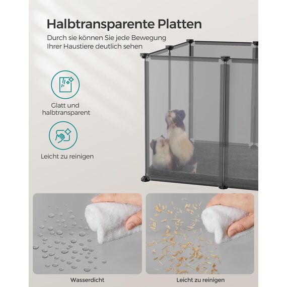 SONGMICS Freigehege mit Bodenplatten, Laufstall, Meerschweinchen Gehege, aus Kunststoff, Gehege für Hamster, Kaninchen, Igel, 120 x 60 x 40 cm, grau LPC001G01