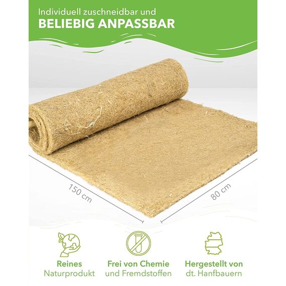 Nagerteppich aus 100% Hanf, 150 x 80cm, 5mm dick, Hanfteppich für alle Arten Kleintiere, Hanfmatte Nagermatte Nager-Teppich Bodenabdeckung (12 Stück)