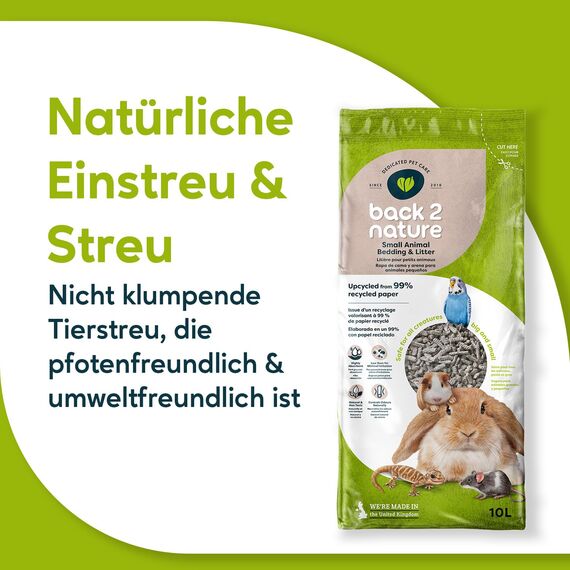 Back 2 Nature Einstreu & Streu (10l) – Hochabsorbierend, aus 99 % Recyclingpapier, weich & sicher für Kaninchen-, Vogel-, Frettchen- & Hamsterkäfige, kompostierbar & frisch duftend Hamstereinstreu