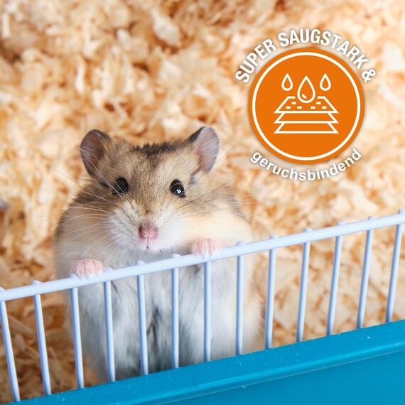 Anibest Kleintierstreu, 100% natürliche Einstreu für Kaninchen, Hamster, Meerschweinchen & Co, saugfähige Weichholzspäne, staubfrei & geruchsbindend, 3,2 kg/ 60 l