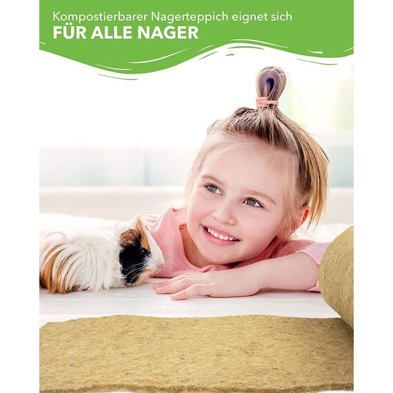 Nagerteppich aus 100% Hanf, 150 x 80cm, 5mm dick, Hanfteppich für alle Arten Kleintiere, Hanfmatte Nagermatte Nager-Teppich Bodenabdeckung (1 Stück)