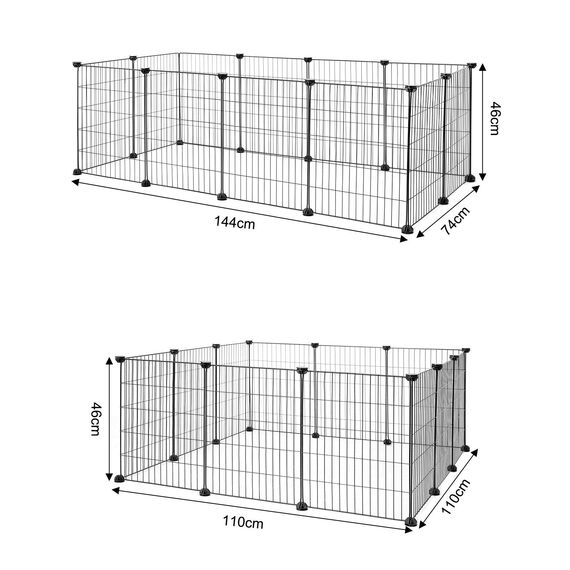 lionto Freigehege für Kaninchen aus robustem Metall, 144x74x46 cm, erweiterbares Gehege für Kleintiere, simples Stecksystem & einfache Reinigung, für innen & außen