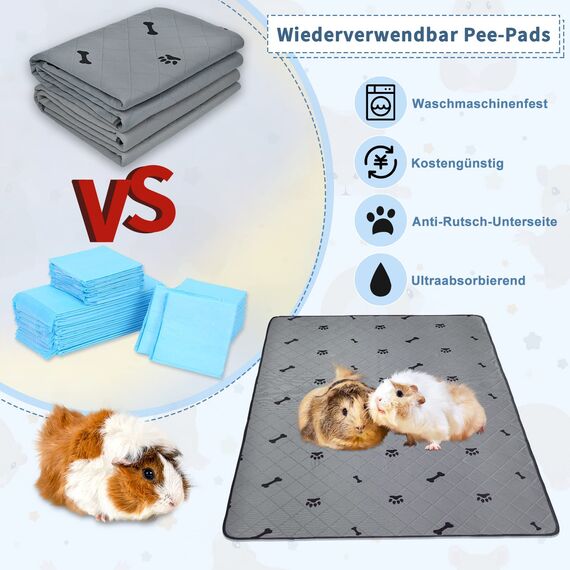 2 Stück PIPI Pads für Meerschweinchen, 4 Lagen super Saugfähig Kleintier Pee Pads, Waschbare und Wiederverwendbare Haustier Hygieneunterlage für Hamster, Kaninchen, Hunde