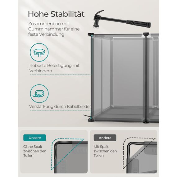 SONGMICS Freigehege mit Bodenplatten, Laufstall, Meerschweinchen Gehege, aus Kunststoff, Gehege für Hamster, Kaninchen, Igel, 120 x 60 x 40 cm, grau LPC001G01