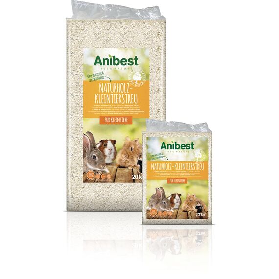 Anibest Kleintierstreu, 100% natürliche Einstreu für Kaninchen, Hamster, Meerschweinchen & Co, saugfähige Weichholzspäne, staubfrei & geruchsbindend, 3,2 kg/ 60 l