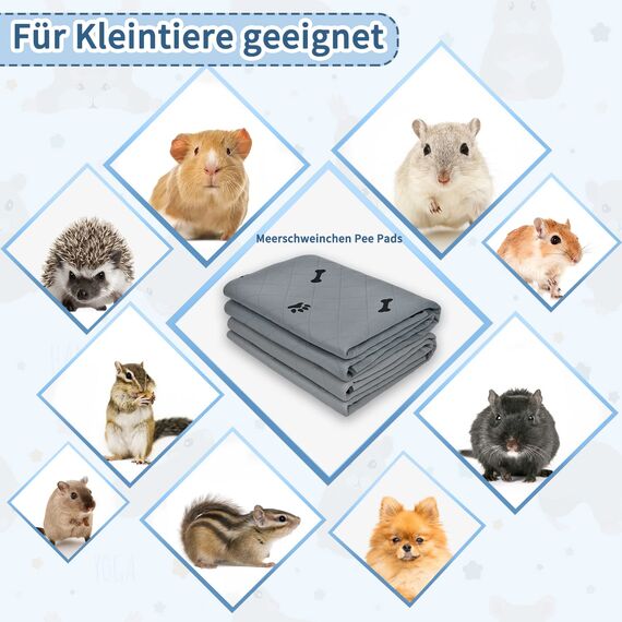 2 Stück PIPI Pads für Meerschweinchen, 4 Lagen super Saugfähig Kleintier Pee Pads, Waschbare und Wiederverwendbare Haustier Hygieneunterlage für Hamster, Kaninchen, Hunde