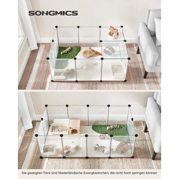 SONGMICS Freigehege mit Bodenplatten, Laufstall, Meerschweinchen Gehege, aus Kunststoff, Gehege für Hamster, Kaninchen, Igel, 120 x 60 x 40 cm, weiß LPC001W01