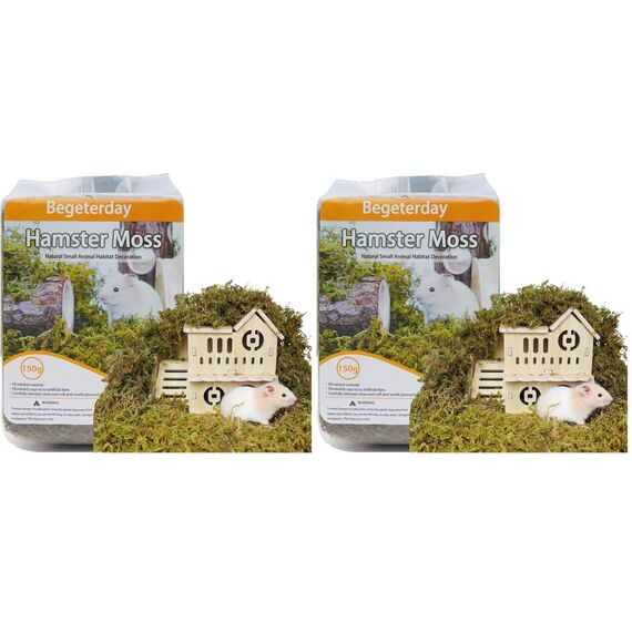 Begeterday 150g reines natürliches Wald moos für Hamster Einstreu, Kleintier Lebensraum Dekoration, gut für Hamsterkäfige Zubehör (Packung mit 2)
