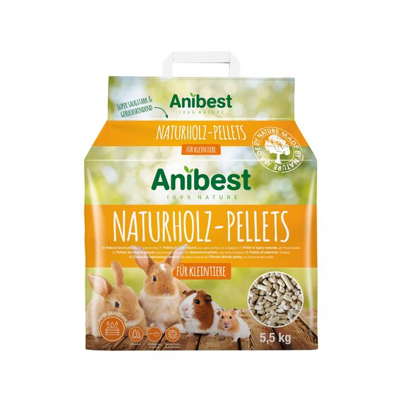 Anibest Kleintierpellets, 100 % natürliche Einstreu für Kaninchen, Hamster, Meerschweinchen und Co, saugfähige & geruchsbindende Holzpellets, leicht dosierbare Unterstreu, 5,5 kg/ 10 l