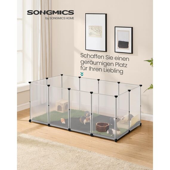 SONGMICS Kleintiergehege mit Bodenplatten, Laufstall mit Abnehmbarer und wasserfester Unterlage, Gehege für Hamster, Kaninchen, Meerschweinchen, 145 x 73 x 57 cm, weiß LPC013W01
