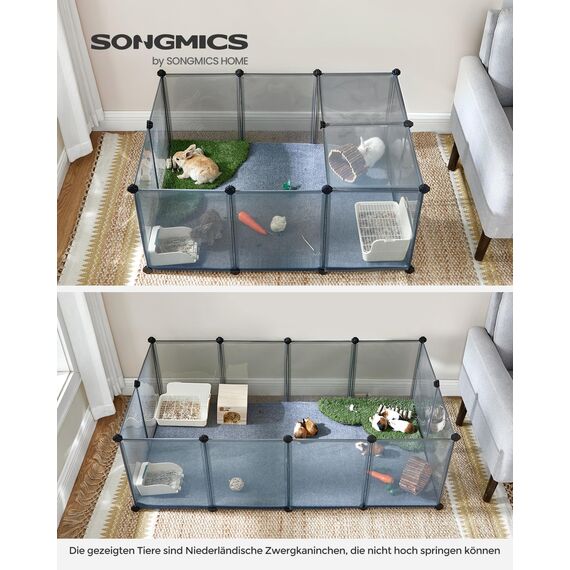 SONGMICS Freigehege mit Bodenplatten, Laufstall, Meerschweinchen Gehege, aus Kunststoff, Gehege für Hamster, Kaninchen, Igel, 140 x 70 x 45 cm, grau LPC002G01