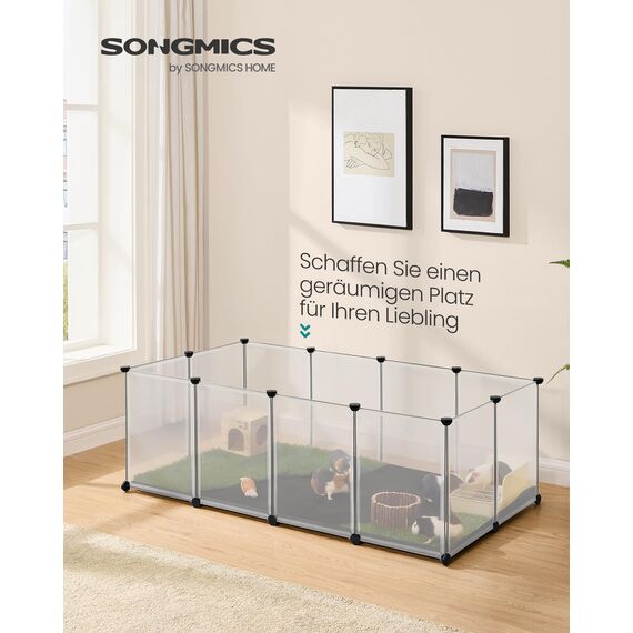 SONGMICS Kleintiergehege mit Bodenplatten, Laufstall mit Abnehmbarer und wasserfester Unterlage, Gehege für Hamster, Kaninchen, Meerschweinchen, 143 x 73 x 46 cm, weiß LPC012W01