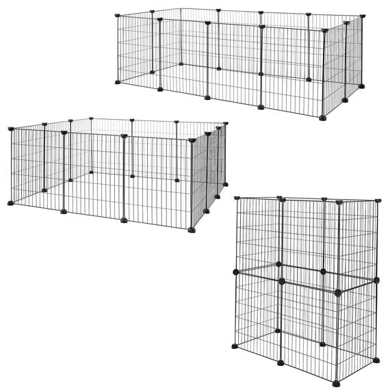 lionto Freigehege für Kaninchen aus robustem Metall, 144x74x46 cm, erweiterbares Gehege für Kleintiere, simples Stecksystem & einfache Reinigung, für innen & außen