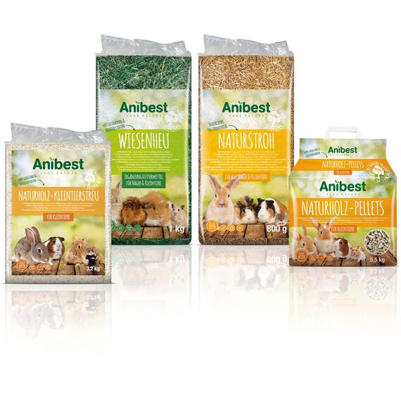 Anibest Naturstroh, Kleintierstreu, 100% natürliche Einstreu für alle Nager & Kleintiere, Kaninchen, Hamster, Meerschweinchen und Co, saugfähig, wärmeisolierend, Made in Germany, 4 kg (Packung mit 2)