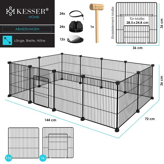 KESSER® Freigehege Gittergehege für Kaninchen aus Metallgitter XXL Kleintiergehege Meerschweinchen Gehege Freilauf, Kleintierkäfig Laufgitter Hasenstall für Innen/draußen, inkl. Komplettset & Flasche