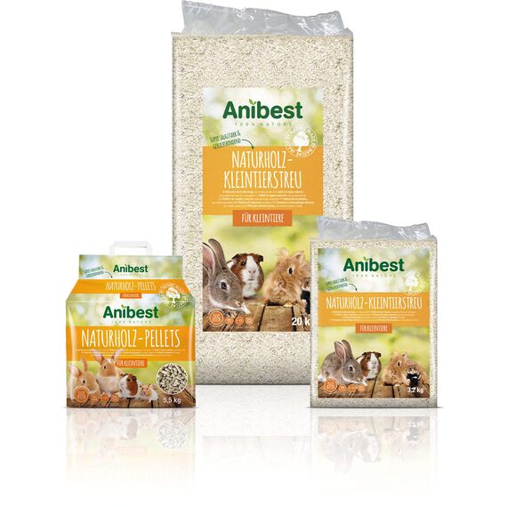 Anibest Kleintierpellets, 100 % natürliche Einstreu für Kaninchen, Hamster, Meerschweinchen und Co, saugfähige & geruchsbindende Holzpellets, leicht dosierbare Unterstreu, 5,5 kg/ 10 l
