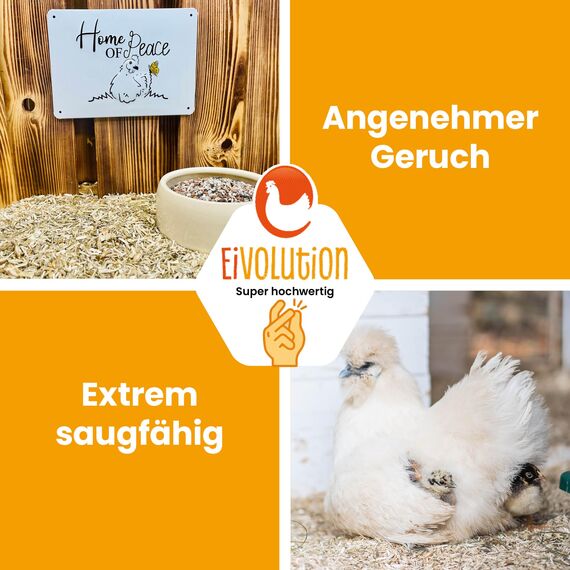 eivolution Hanfeinstreu mit Eukalyptus 14 kg - Staubfrei für Hühner & Pferde - Hochsaugfähig Nachhaltig