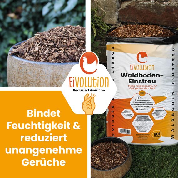 eivolution Waldboden-Einstreu 60L Kaninchen Hühner - Staubfrei, Kompostierbar & Geruchsbindung
