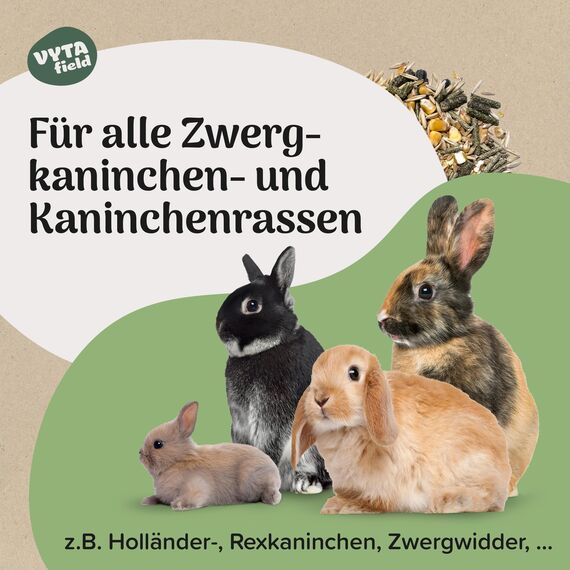 VYTAfield® Zwergkaninchenfutter | Natürliches Kaninchenfutter für (Zwerg-) Kaninchen | 5kg Nagerfutter | Ohne künstliche Zusätze | Mit Vitaminen & Mineralstoffen | Hasenfutter für gesunden Fellglanz