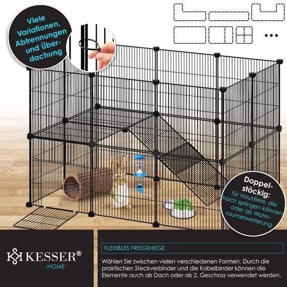 KESSER® Freigehege Gittergehege für Kaninchen aus Metallgitter XXL Kleintiergehege Meerschweinchen Gehege Freilauf, Kleintierkäfig Laufgitter Hasenstall für Innen/draußen, inkl. Komplettset & Flasche