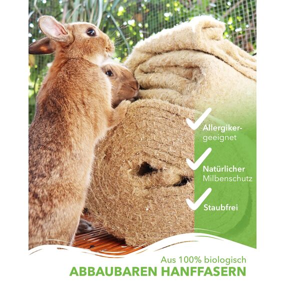Nagerteppich aus 100% Hanf auf Rolle mit 5m Länge, 50cm Breite, 5mm dick, Hanfteppich für alle Arten Kleintiere, Hanfmatte Nagermatte Nager-Teppich