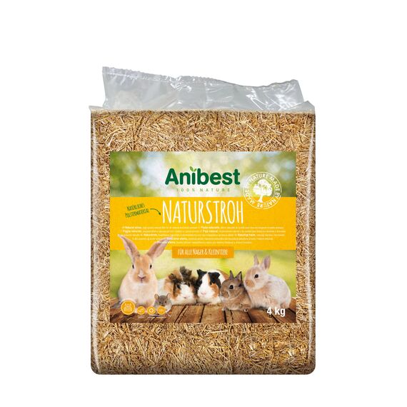 Anibest Naturstroh, Kleintierstreu, 100 % natürliche Einstreu für alle Nager & Kleintiere, Kaninchen, Hamster, Meerschweinchen und Co, saugfähig, wärmeisolierend, Made in Germany, 4 kg