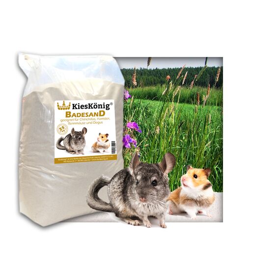 Kieskönig Premium Badesand für Chinchillasand, Hamster, Rennmäuse und Degus - samtweiche abgerundete Körnung 25 Kilogramm