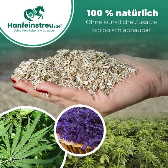 Hanfeinstreu für Kleintiere, Hühner und Pferde, 140 Liter, 100% Naturprodukt, Extrem Saugfähig, Staubarm, Geruchsbindend, Nachhaltig und Langlebig
