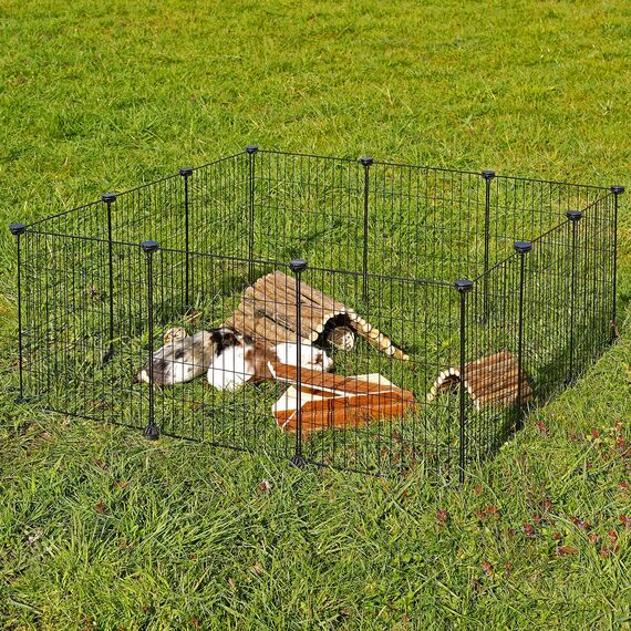 lionto Freigehege für Kaninchen aus robustem Metall, 144x74x46 cm, erweiterbares Gehege für Kleintiere, simples Stecksystem & einfache Reinigung, für innen & außen