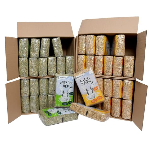 Heukönig 24x1kg Heu und 24x1kg Stroh Kombi-Paket, Perfekt als Einstreu und Futter - Natürlich & Staubfrei